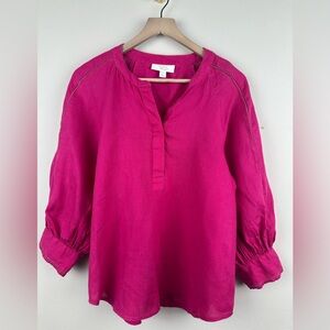 CHARTER CLUB Linen LUXURY Barbie Pink‎ 100% Linen Boho Peasant Top Size S